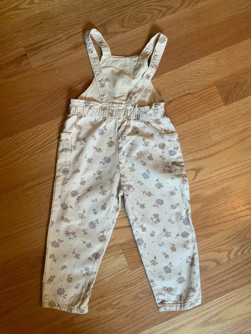 Zara Overalls Kids Size 4-5 Cream Floral Print Cotton Twill Spain